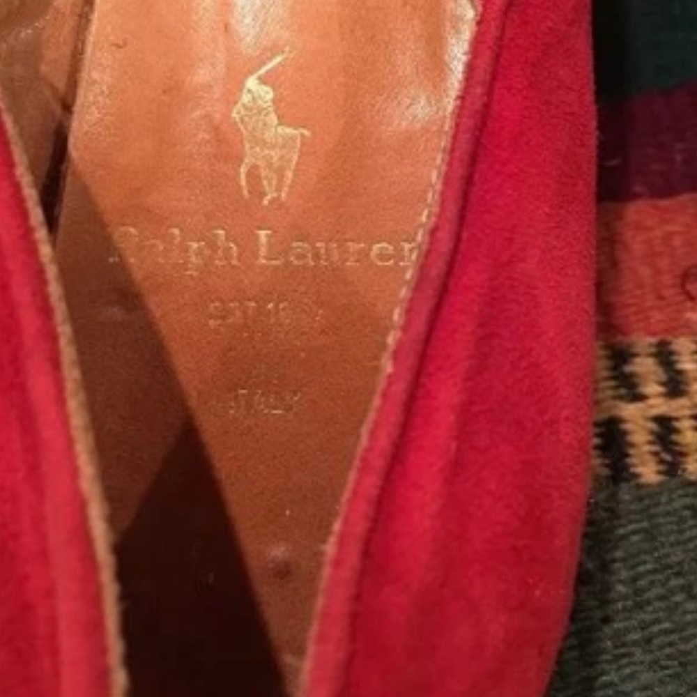 RALPH LAUREN Collection Red Suede Tuxedo Flat Classic Lion Crest 8.5M Italy Rare - Picture 5 of 11